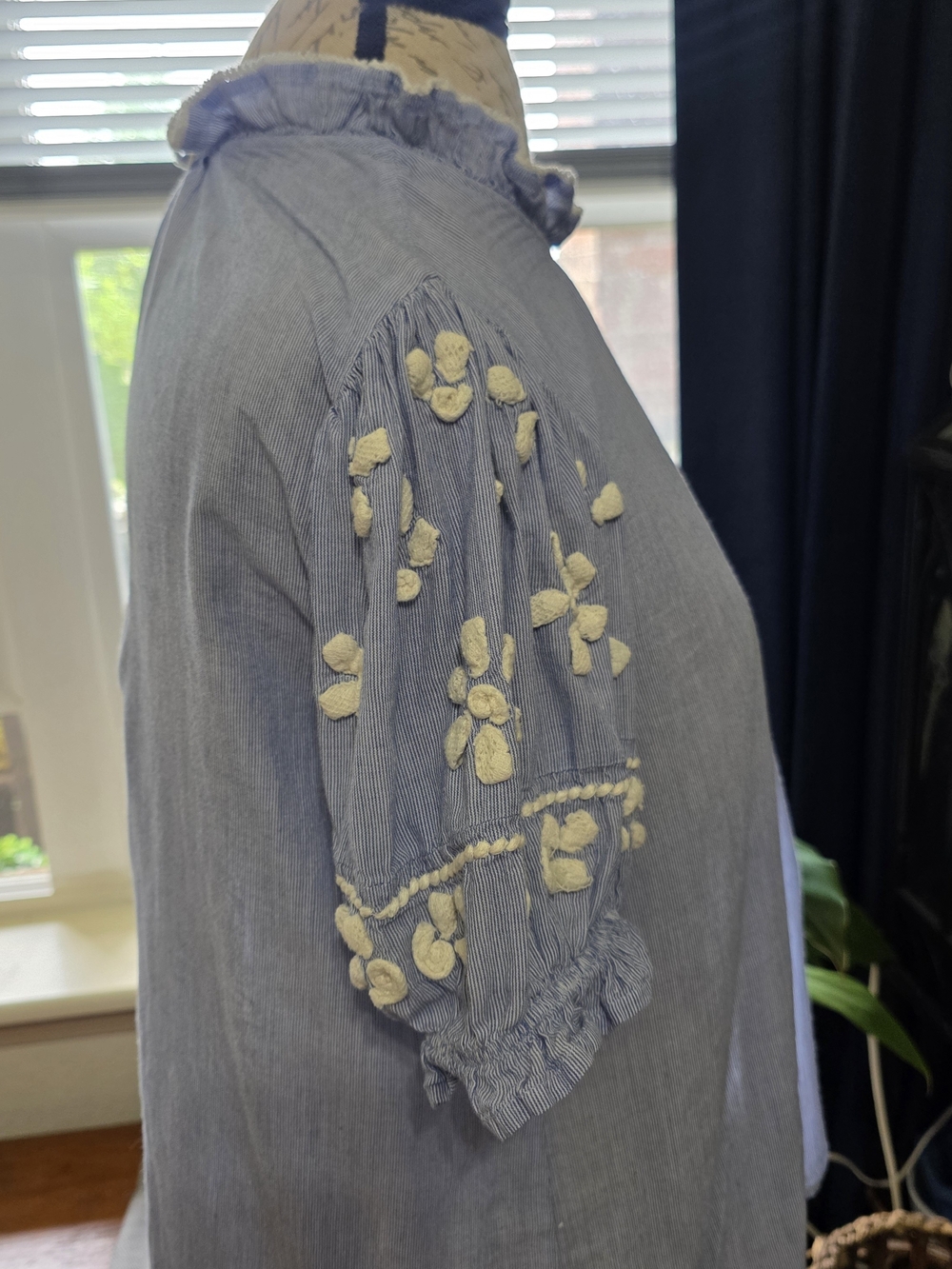 THML Light Blue Ruffled Mock Neck Embroidered Sleeve Blouse - Picture 5 of 10